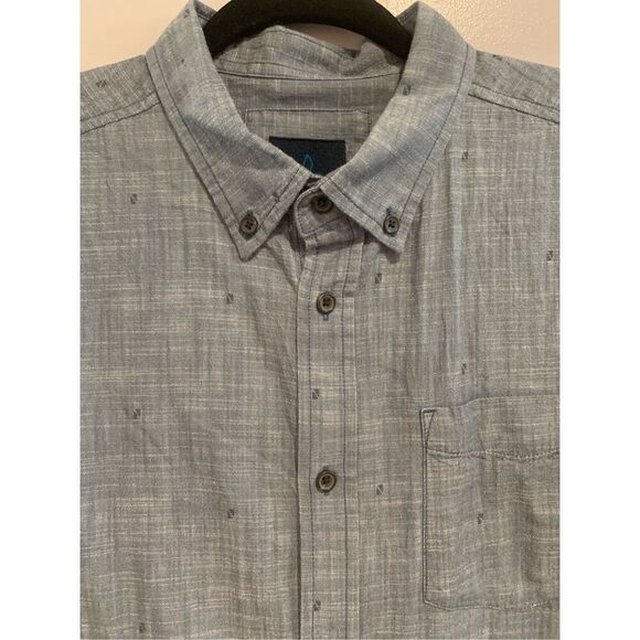PRANA Button Down Shirt-Blue/Grey Short Sleeve Textured EUC Medium - Picture 3 of 7